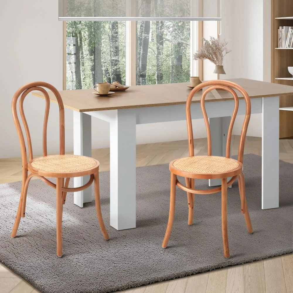 Oikiture 2PCS Dining Chair Solid Wooden Ratan Seat Beige