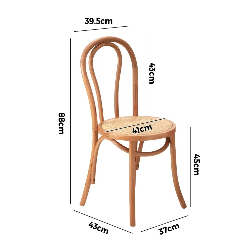 Oikiture 2PCS Dining Chair Solid Wooden Ratan Seat Beige
