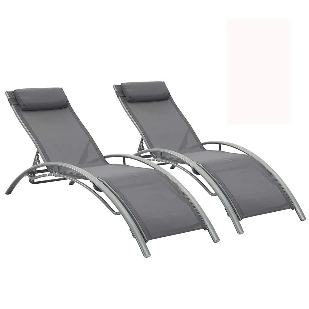 Outdoor Patio Lounge Chairs Aluminum Pool Chaise Lounges Adjustable for All Weather for Beach Backyard（2-Pack Gray