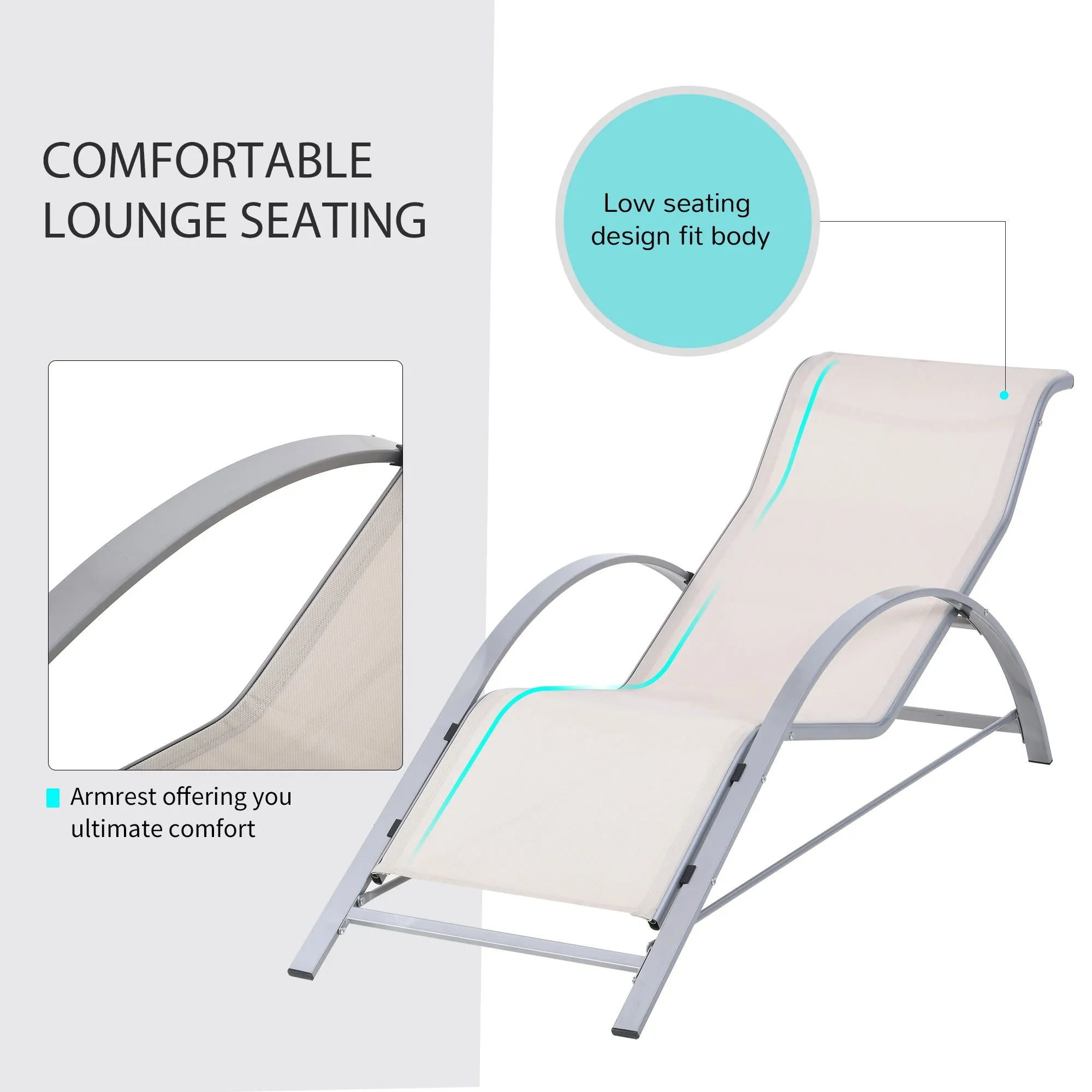 Outsunny 3 Pieces Lounge Chair Set Garden Sunbathing Chair w/ Table Cream