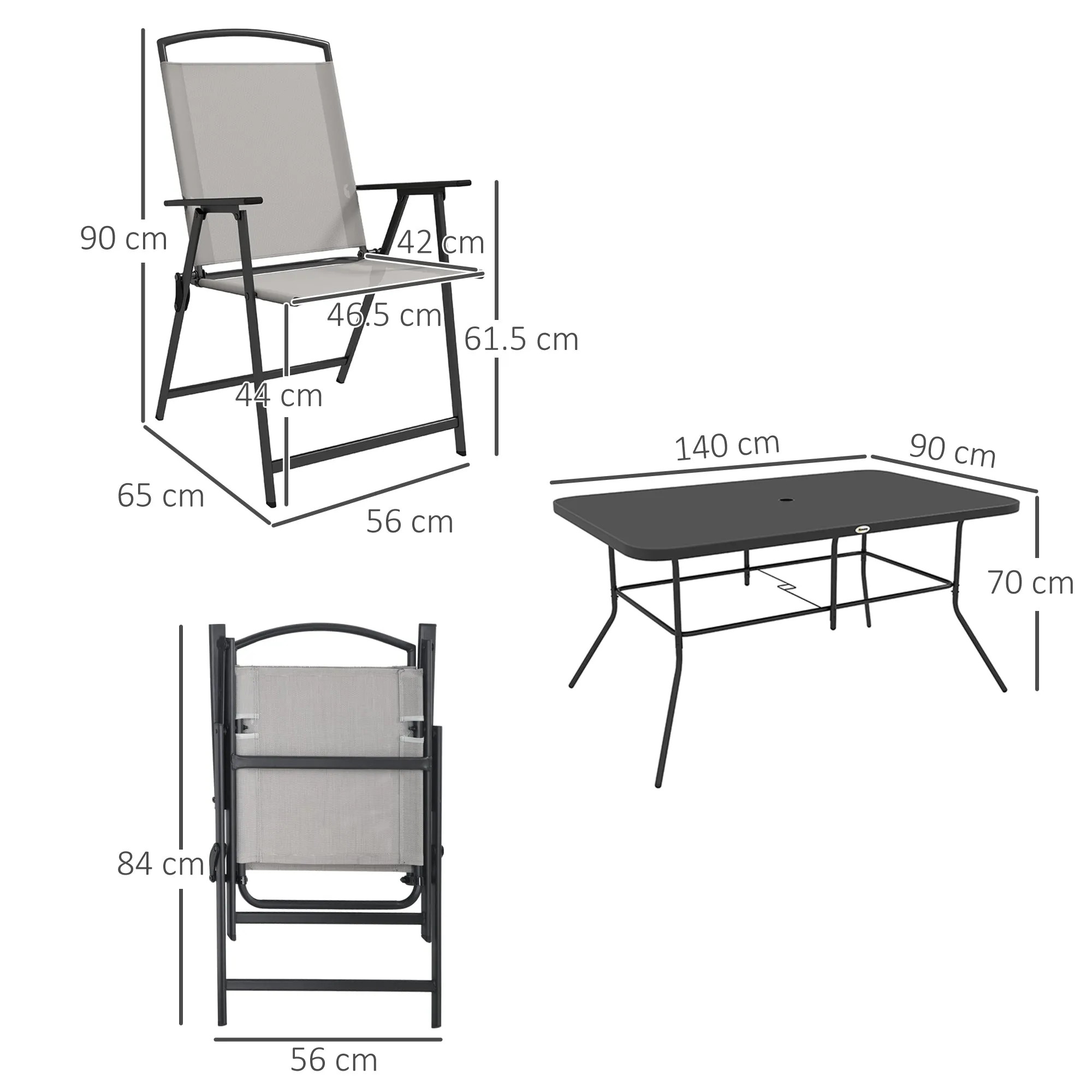 Outsunny 7 Pieces Garden Table and Chairs with Tempered Glass Top Grey