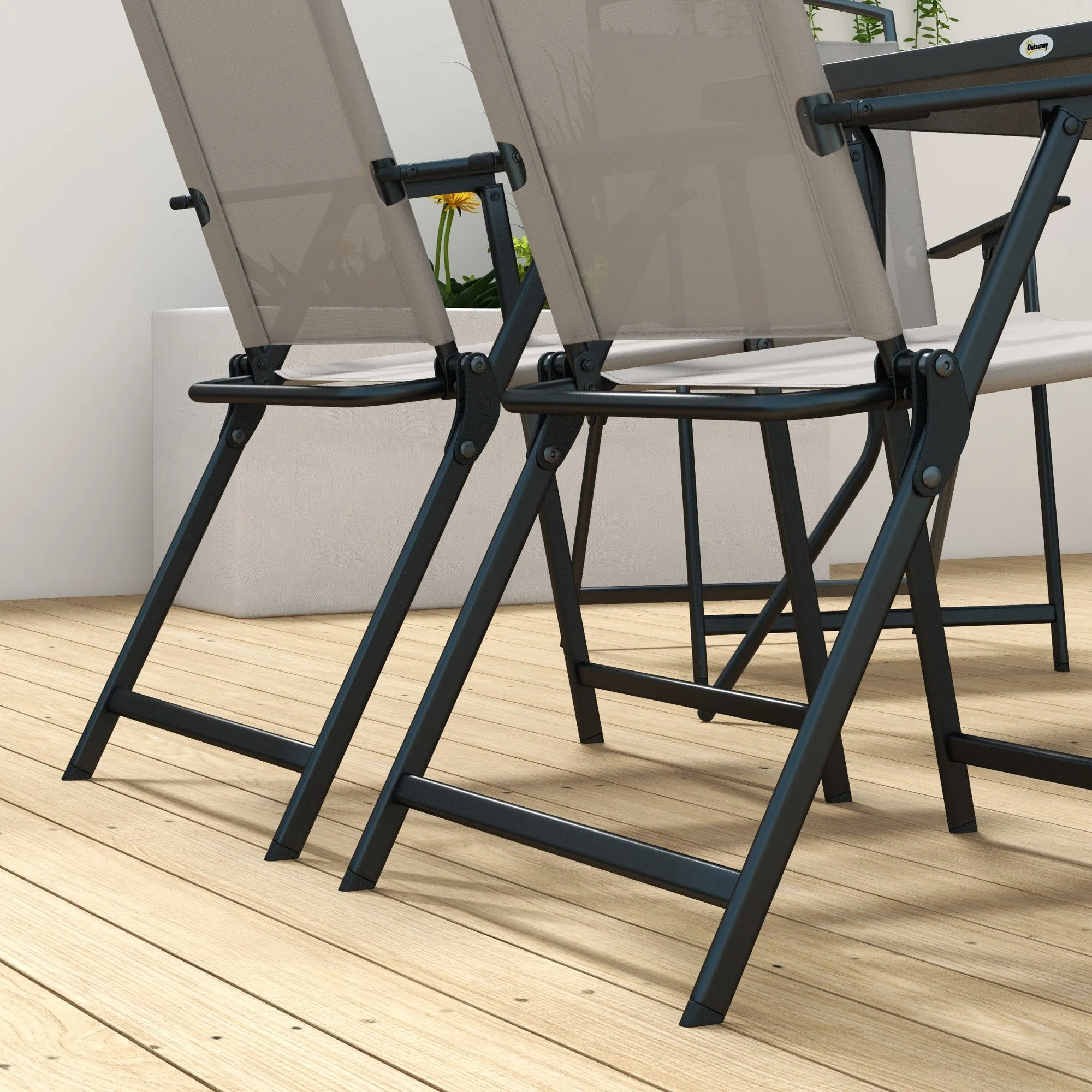 Outsunny 7 Pieces Garden Table and Chairs with Tempered Glass Top Grey