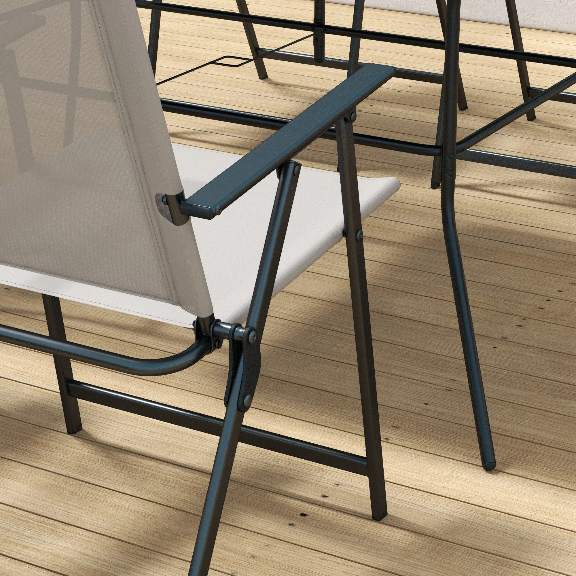 Outsunny 7 Pieces Garden Table and Chairs with Tempered Glass Top Grey