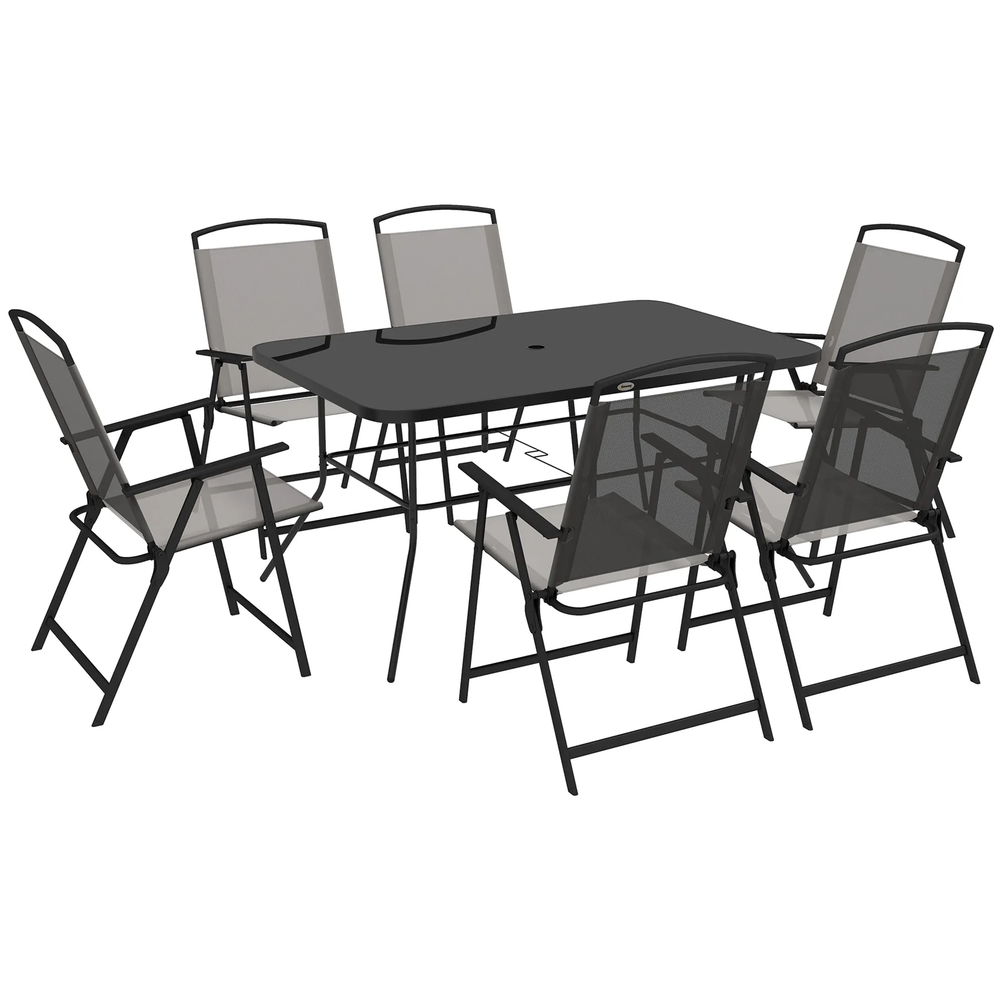 Outsunny 7 Pieces Garden Table and Chairs with Tempered Glass Top Grey