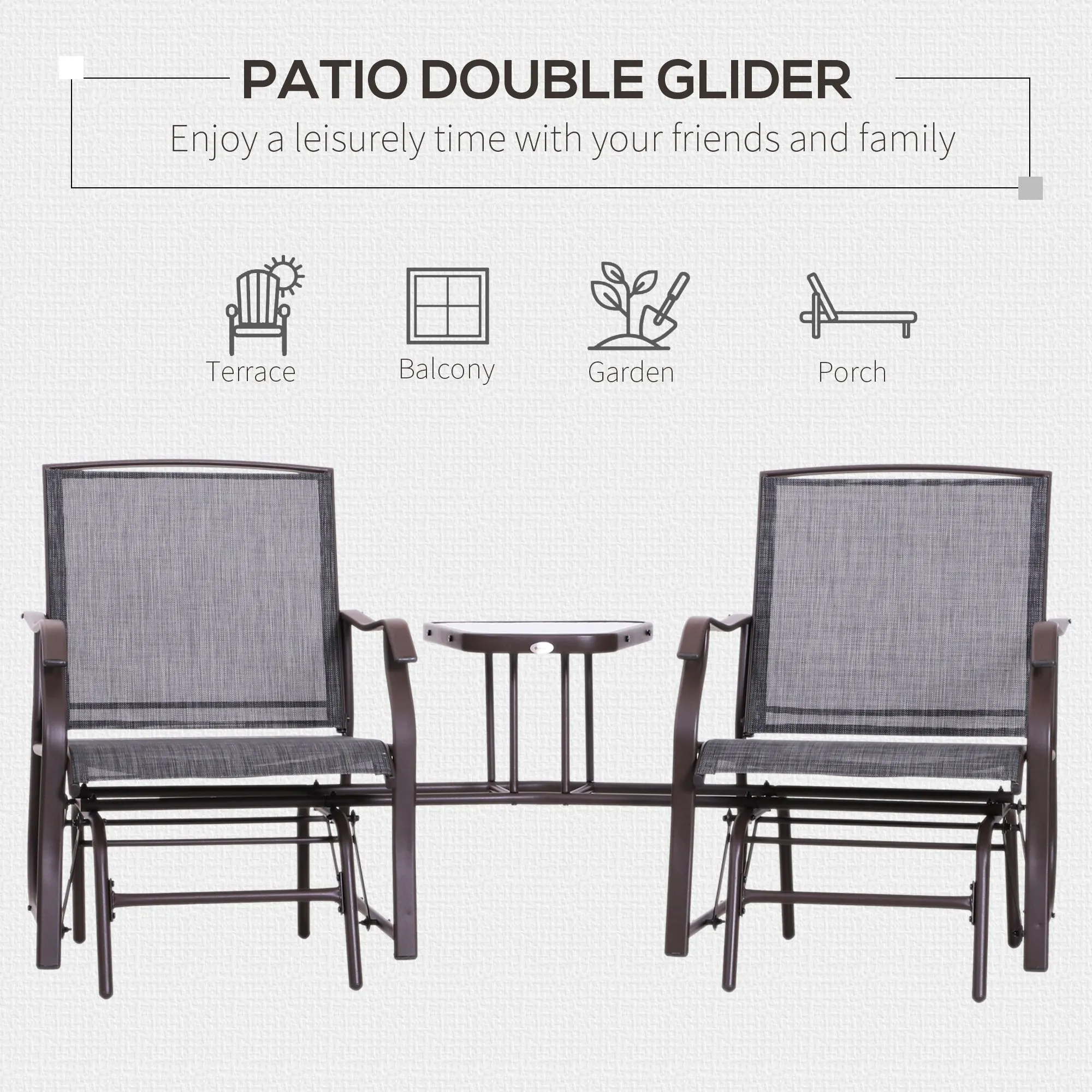 Outsunny Double Glider Companion Rocking Garden Chairs Loveseat Grey and Brown