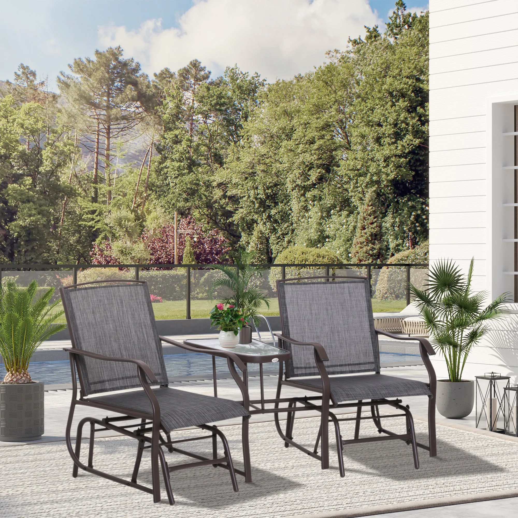 Outsunny Double Glider Companion Rocking Garden Chairs Loveseat Grey and Brown