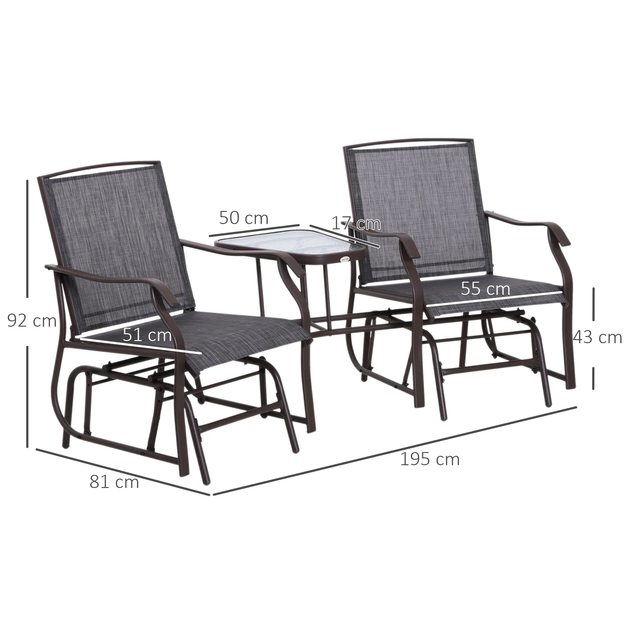 Outsunny Double Glider Companion Rocking Garden Chairs Loveseat Grey and Brown