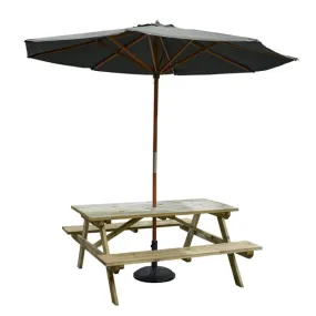 Rowlinson Picnic Table 4ft with Grey Parasol 2.7m & Base 15kg - HP891