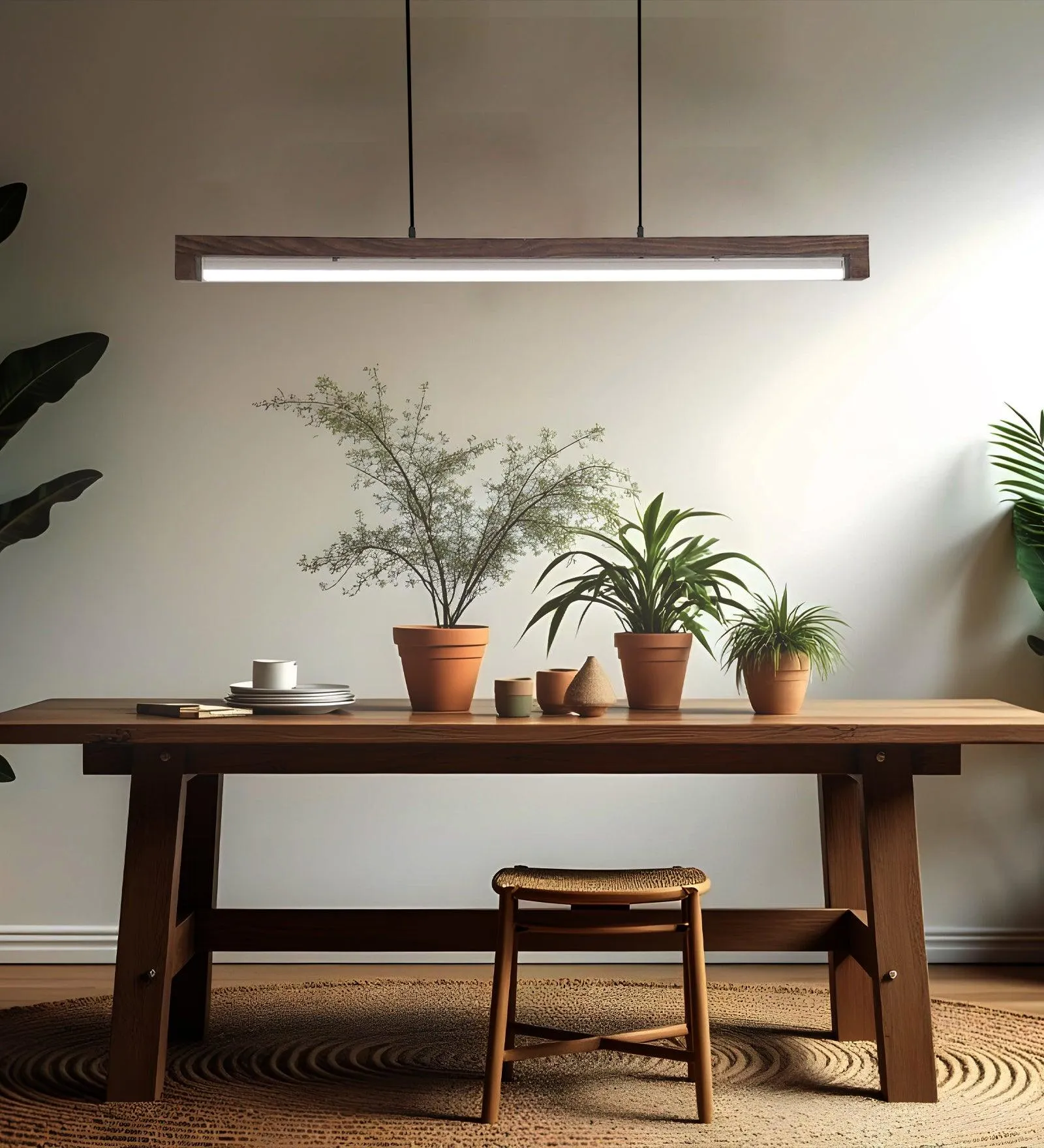 Slimline Brown Baton Led Hanging Lamp | Pendant Light for Living Room Decor