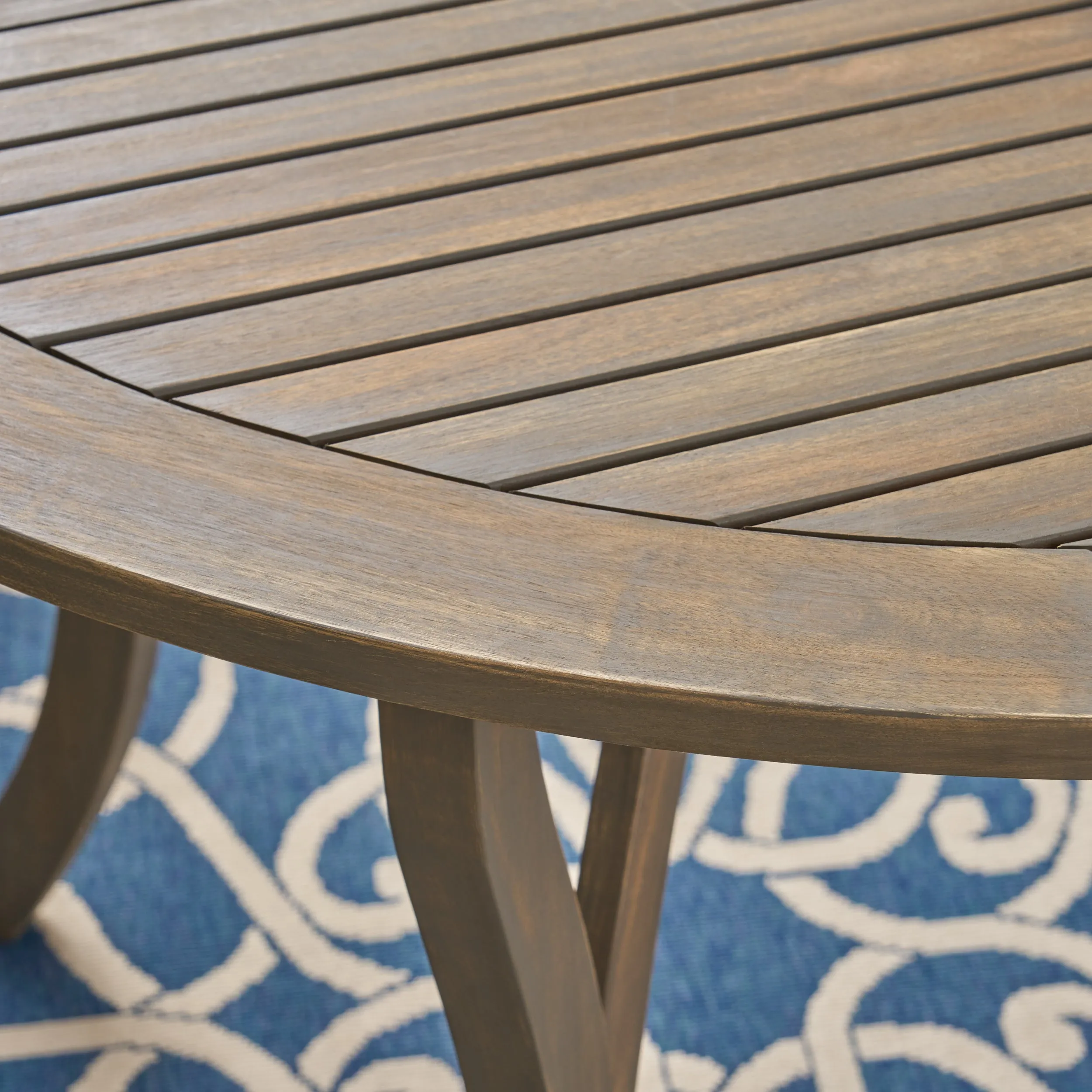 Spencer Outdoor Acacia Wood 5 Piece Round Dining Set with Mesh Seats