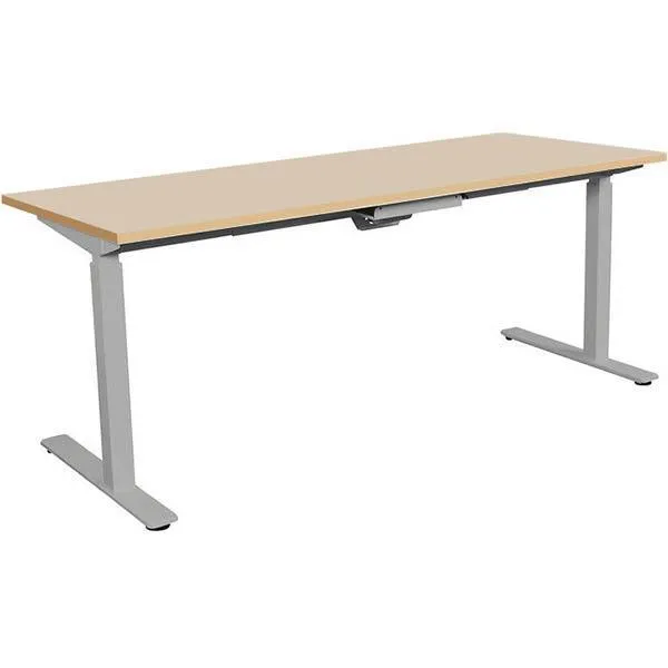Summit Electric Sit To Stand Straight Desk 1800 X 750Mm Beech Top Silver Frame
