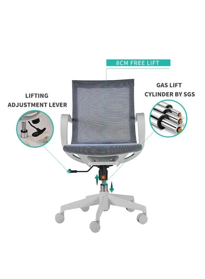 White Frame Middle Back Ergonomic Office Chair for Executive, Manager, for Home and Offices, Blue Middle Back Ergonomic Office Chair