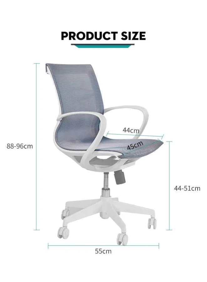 White Frame Middle Back Ergonomic Office Chair for Executive, Manager, for Home and Offices, Blue Middle Back Ergonomic Office Chair
