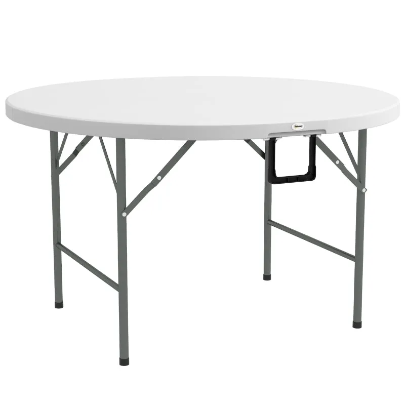 White Round Folding Outdoor Picnic Table for 6