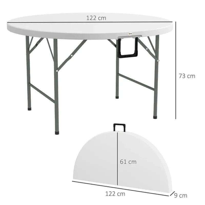 White Round Folding Outdoor Picnic Table for 6