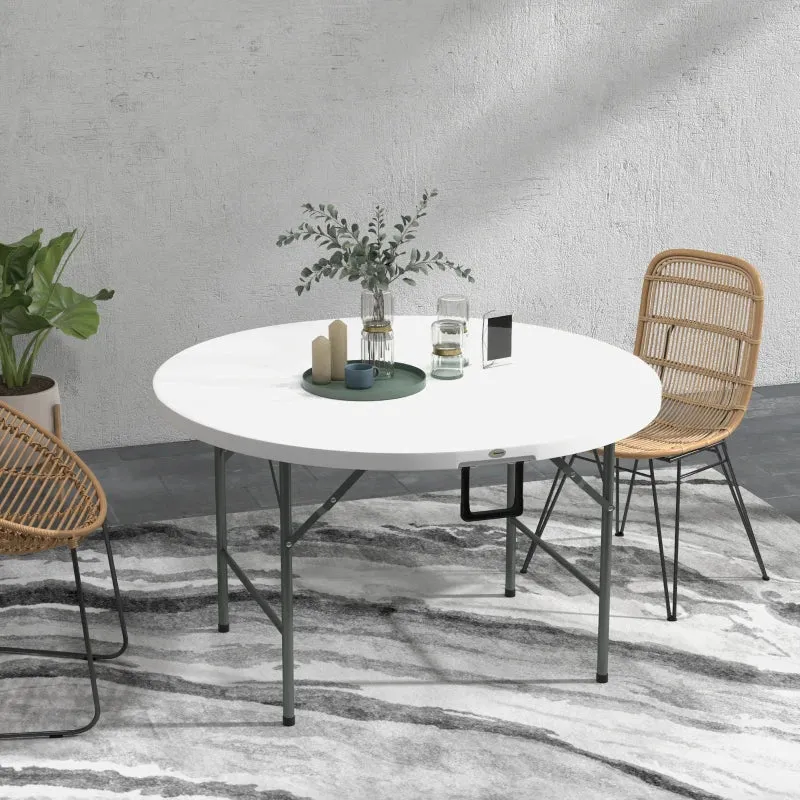 White Round Folding Outdoor Picnic Table for 6